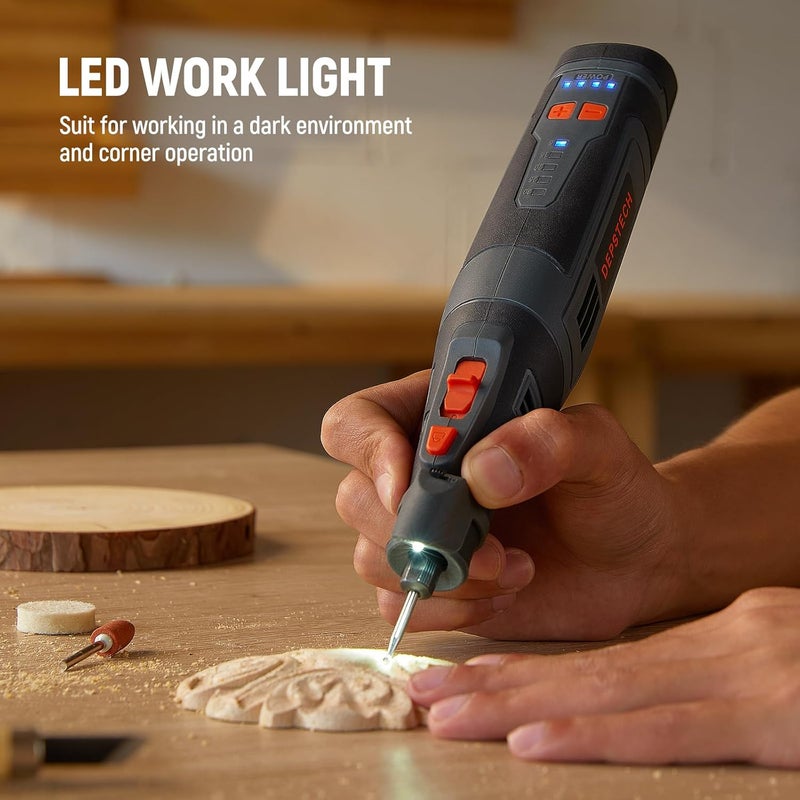 DEPSTECH Cordless Rotary Tool Kit, 8V 2.5Ah Larger Battery, 5-Speed 30000RPM Max, LED Work Light, Power Multi Tool 47Pcs Enduring Accessories Set for Carving, Polishing, Sanding, Drilling, DIY Crafts - Image 4